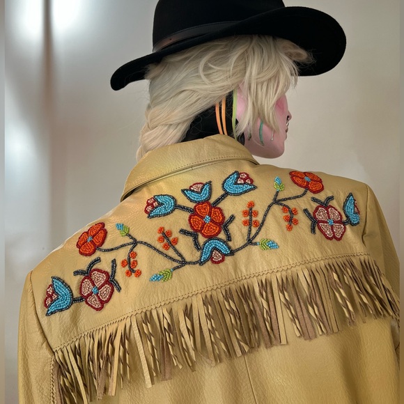 Double D Ranch leather jacket. Beadwork & fringe. Western style couture. - Picture 4 of 13